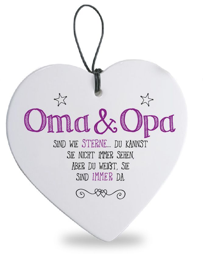 Herz mit Spruch 15x15 cm "Oma & Opa" Hänger aus glasierter Keramik